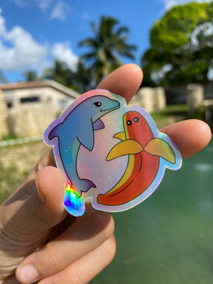 Holographic Banana Dolphin Sticker