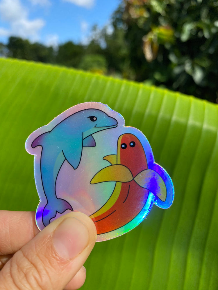 Holographic Banana Dolphin Sticker